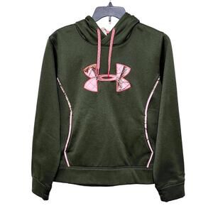 UNDER ARMOUR STORM GREEN PINK CAMO SEMI FITTED PULLOVER HOODIE‎ WOMENS XL